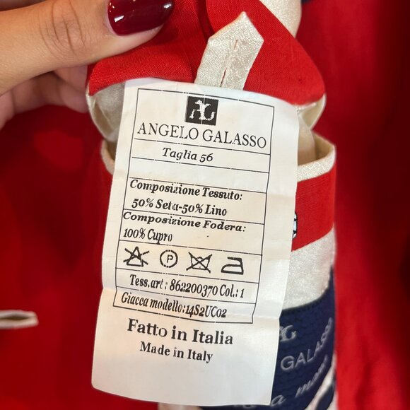 Deluxe Angelo Galasso Couture Italy Silk Linen Blend XL Red White Jacket - Picture 11 of 11